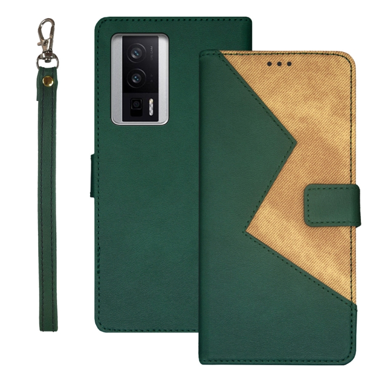 

For Xiaomi Poco F5 Pro 5G idewei Two-color Splicing Leather Phone Case(Green)