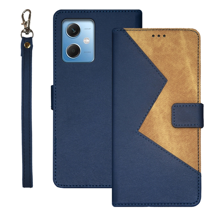 

For Xiaomi Redmi Note 12 4G Global idewei Two-color Splicing Leather Phone Case(Blue)