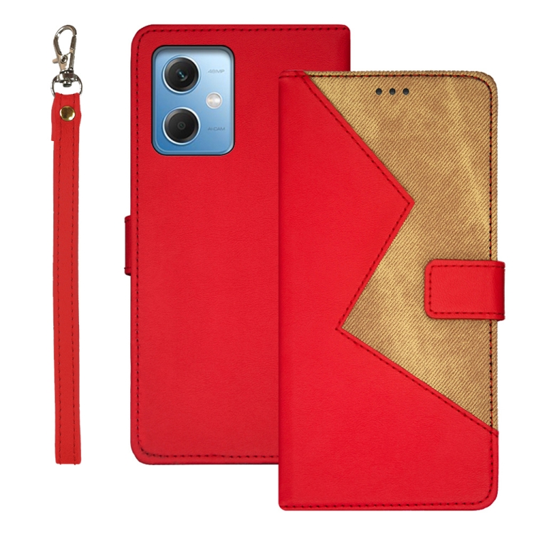 

For Xiaomi Redmi Note 12 4G Global idewei Two-color Splicing Leather Phone Case(Red)