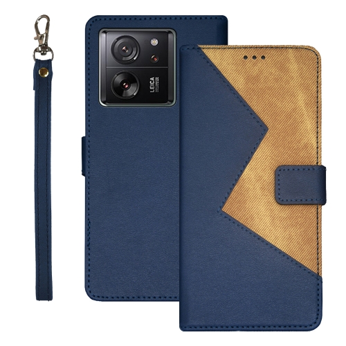 

For Xiaomi 13T idewei Two-color Splicing Leather Phone Case(Blue)