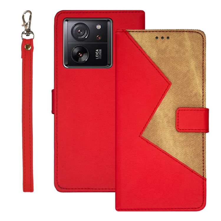 

For Xiaomi 13T idewei Two-color Splicing Leather Phone Case(Red)