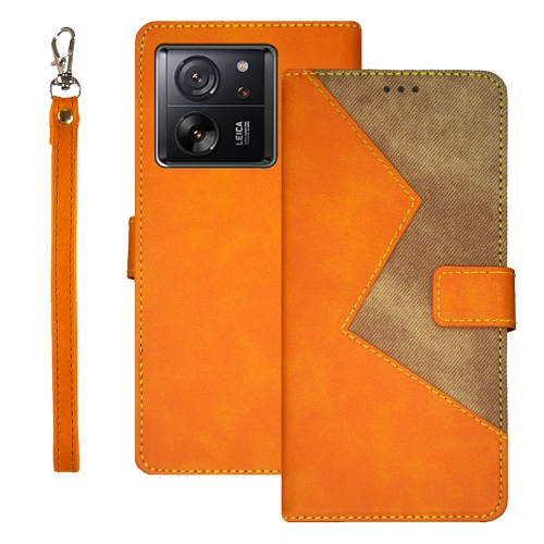 

For Xiaomi 13T idewei Two-color Splicing Leather Phone Case(Orange)