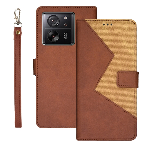 

For Xiaomi 13T idewei Two-color Splicing Leather Phone Case(Brown)