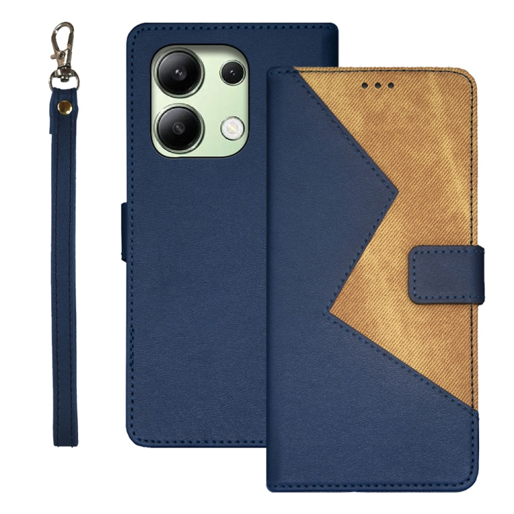 

For Xiaomi Redmi Note 13 4G Global idewei Two-color Splicing Leather Phone Case(Blue)