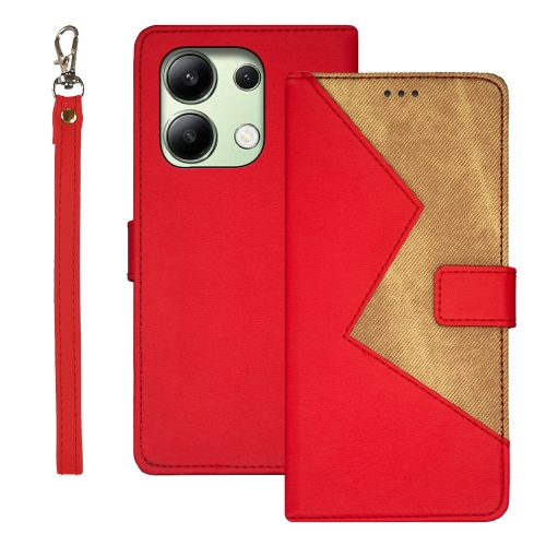

For Xiaomi Redmi Note 13 4G Global idewei Two-color Splicing Leather Phone Case(Red)