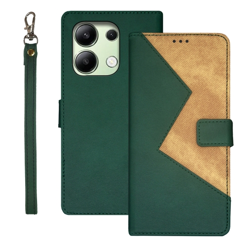 

For Xiaomi Redmi Note 13 4G Global idewei Two-color Splicing Leather Phone Case(Green)