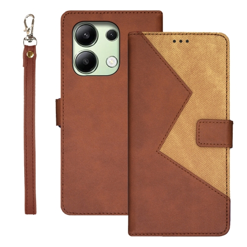 

For Xiaomi Redmi Note 13 4G Global idewei Two-color Splicing Leather Phone Case(Brown)