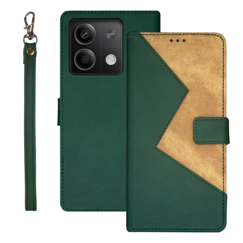 

For Xiaomi Redmi Note 13 5G idewei Two-color Splicing Leather Phone Case(Green)