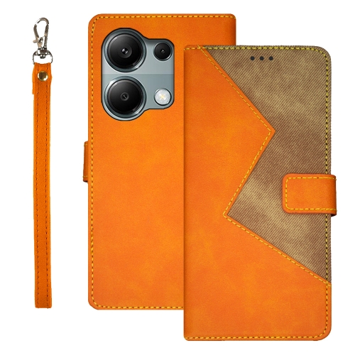 

For Xiaomi Redmi Note 13 Pro 4G idewei Two-color Splicing Leather Phone Case(Orange)