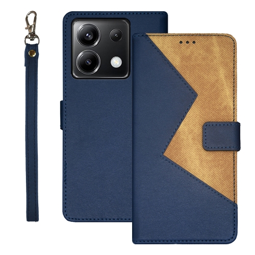 

For Xiaomi Poco X6 5G idewei Two-color Splicing Leather Phone Case(Blue)