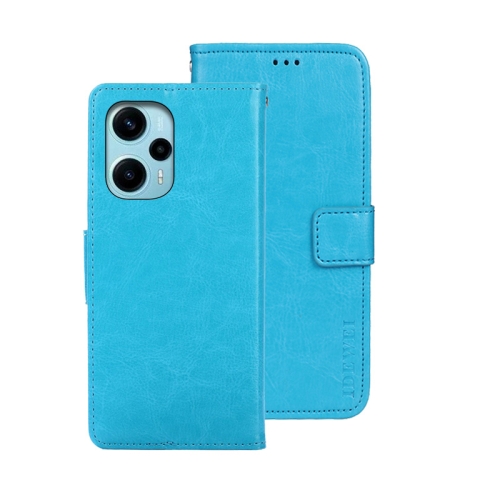 

For Xiaomi Poco F5 5G idewei Crazy Horse Texture Leather Phone Case(Sky Blue)