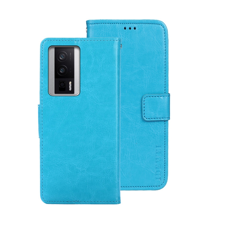 

For Xiaomi Poco F5 Pro 5G idewei Crazy Horse Texture Leather Phone Case(Sky Blue)