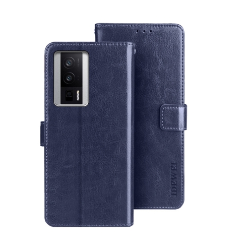

For Xiaomi Poco F5 Pro 5G idewei Crazy Horse Texture Leather Phone Case(Blue)