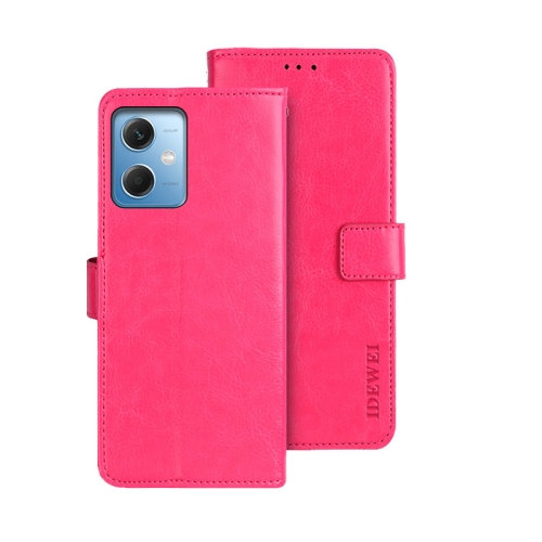 

For Xiaomi Redmi Note 12 4G Global idewei Crazy Horse Texture Leather Phone Case(Rose Red)