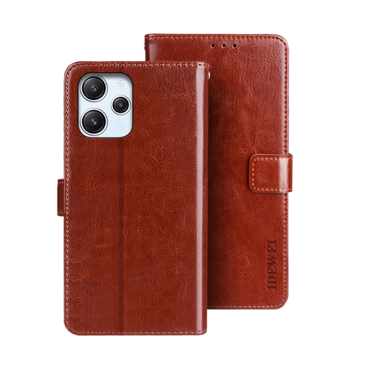 

For Xiaomi Redmi 12 4G idewei Crazy Horse Texture Leather Phone Case(Brown)