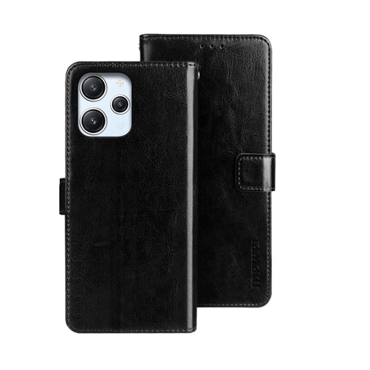 

For Xiaomi Redmi 12 4G idewei Crazy Horse Texture Leather Phone Case(Black)