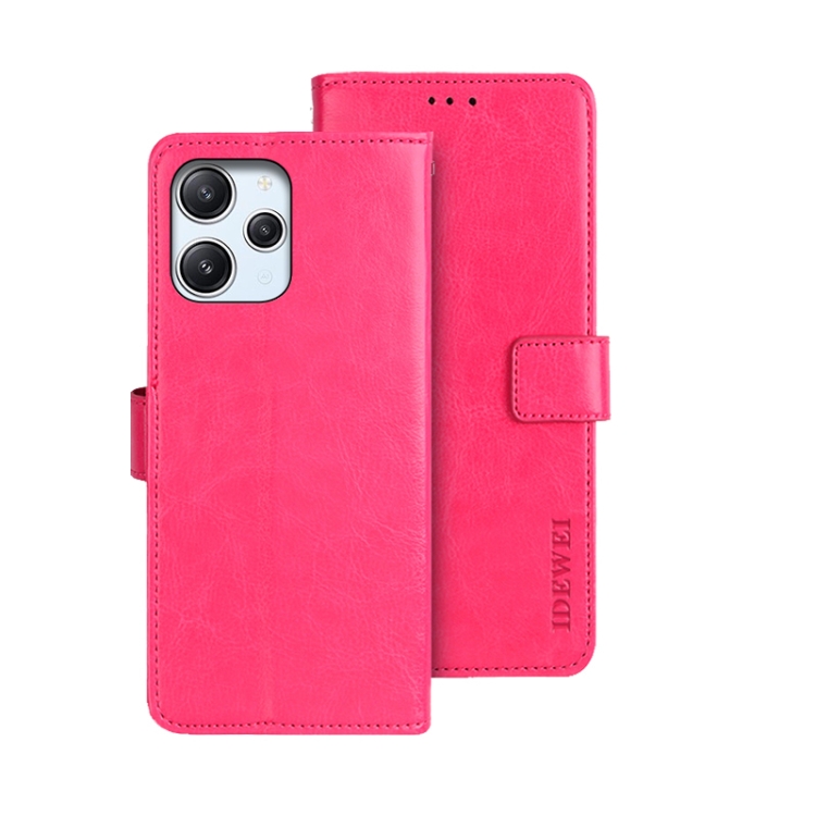 

For Xiaomi Redmi 12 4G idewei Crazy Horse Texture Leather Phone Case(Rose Red)