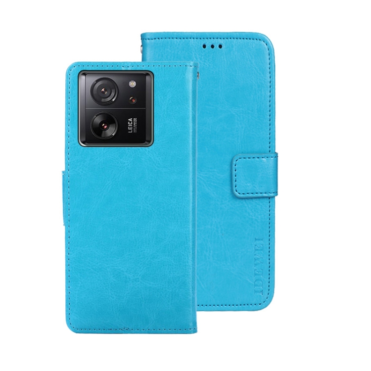 

For Xiaomi 13T / 13T Pro idewei Crazy Horse Texture Leather Phone Case(Sky Blue)