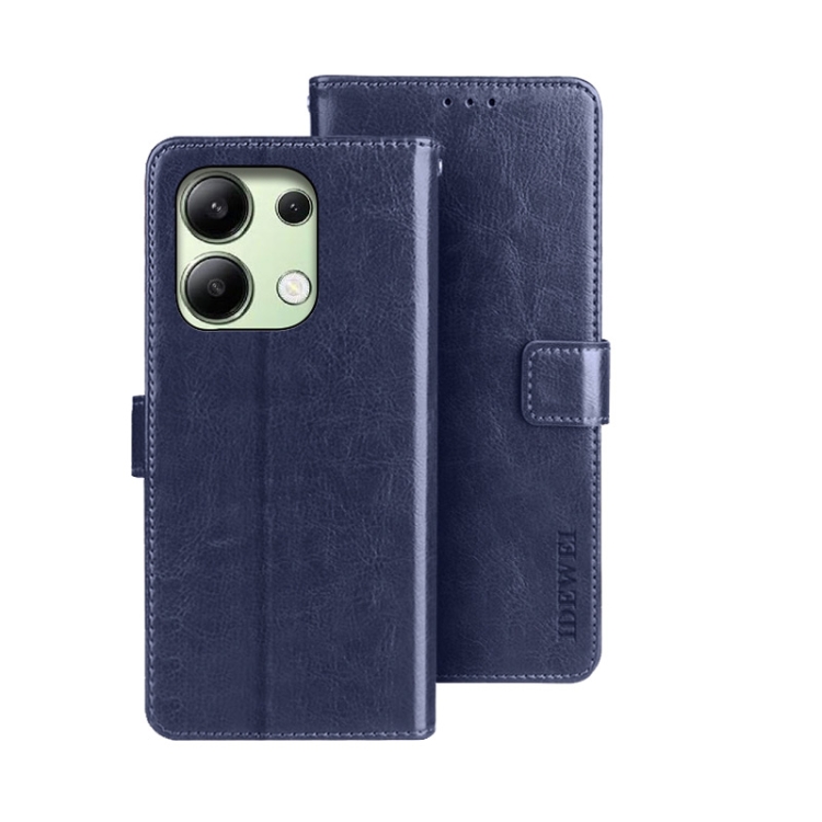 

For Xiaomi Redmi Note 13 4G Global idewei Crazy Horse Texture Leather Phone Case(Blue)