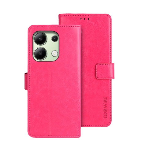 

For Xiaomi Redmi Note 13 4G Global idewei Crazy Horse Texture Leather Phone Case(Rose Red)