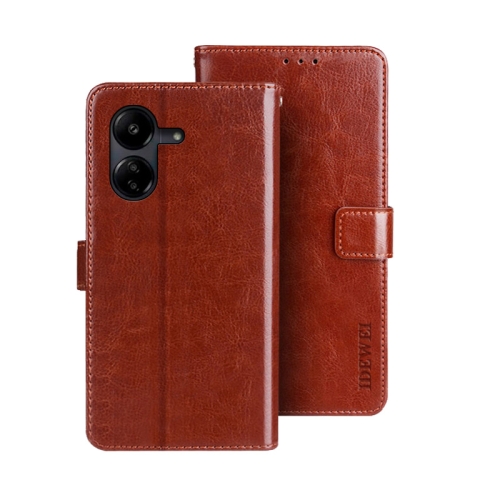 

For Xiaomi Redmi 13C idewei Crazy Horse Texture Leather Phone Case(Brown)