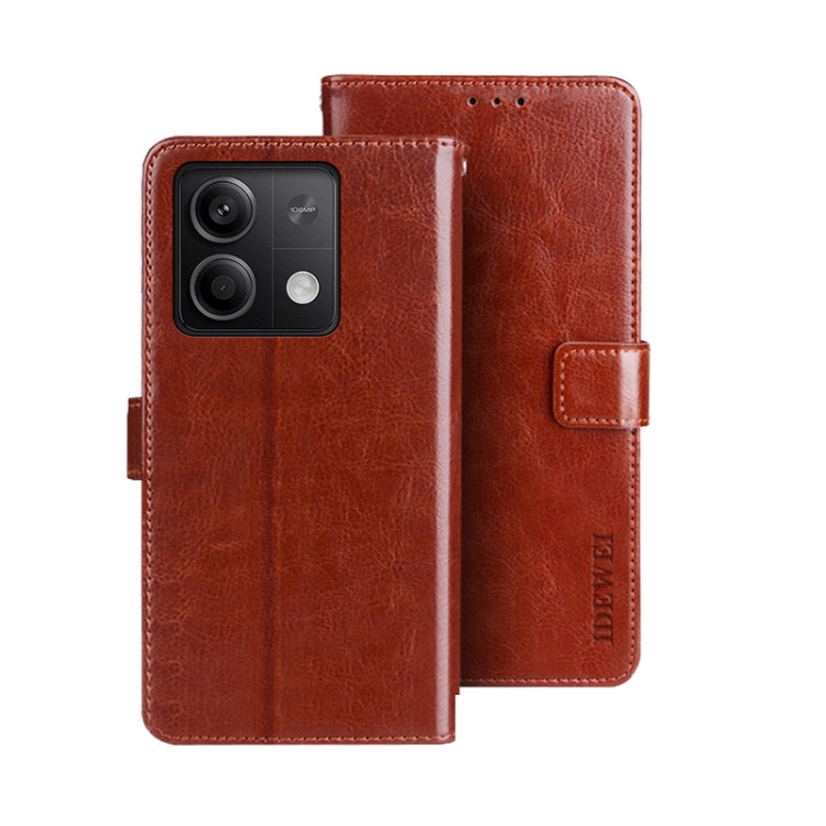 

For Xiaomi Redmi Note 13 5G idewei Crazy Horse Texture Leather Phone Case(Brown)
