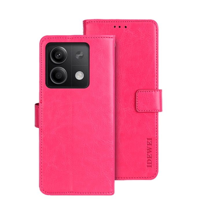 

For Xiaomi Redmi Note 13 5G idewei Crazy Horse Texture Leather Phone Case(Rose Red)