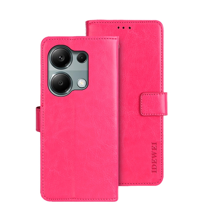 

For Xiaomi Redmi Note 13 Pro 4G idewei Crazy Horse Texture Leather Phone Case(Rose Red)