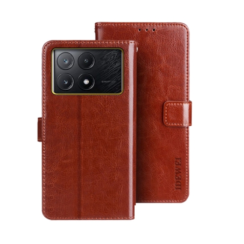 

For Xiaomi Poco X6 Pro 5G idewei Crazy Horse Texture Leather Phone Case(Brown)