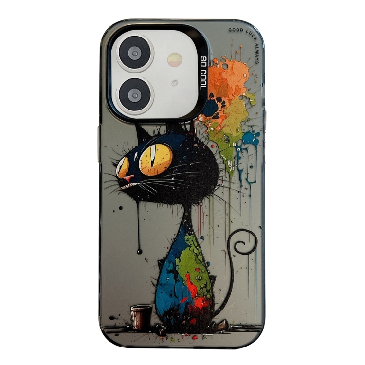 

For iPhone 12 Animal Pattern Oil Painting Series PC + TPU Phone Case(Black Cat)