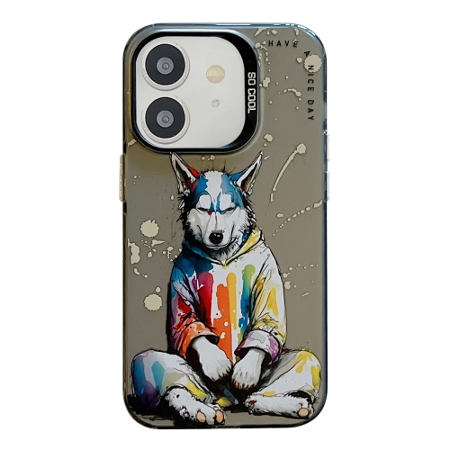 For iPhone 12 Animal Pattern Oil Painting Series PC + TPU Phone Case(Hoodie Dog)