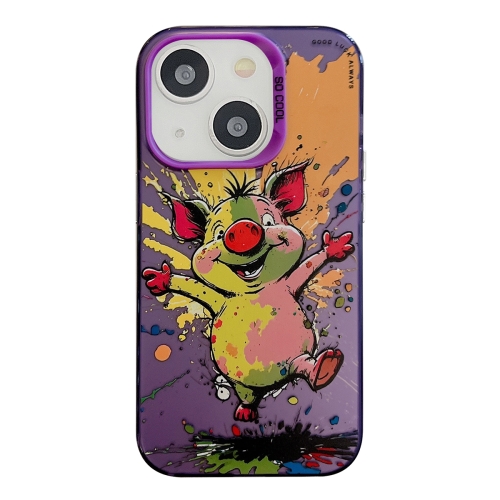 

For iPhone 13 Animal Pattern Oil Painting Series PC + TPU Phone Case(Happy Pig)