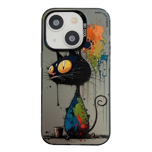 

For iPhone 13 Animal Pattern Oil Painting Series PC + TPU Phone Case(Black Cat)