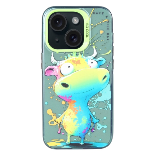 

For iPhone 14 Animal Pattern Oil Painting Series PC + TPU Phone Case(Colorful Cattle)