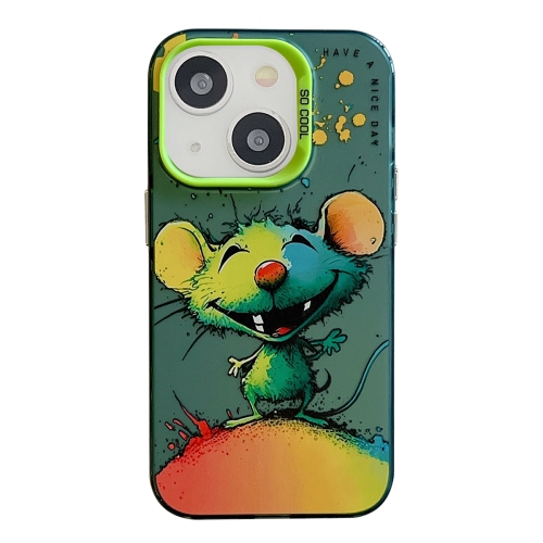 

For iPhone 14 Animal Pattern Oil Painting Series PC + TPU Phone Case(Happy Mouse)