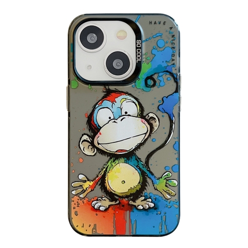 

For iPhone 14 Animal Pattern Oil Painting Series PC + TPU Phone Case(Happy Monkey)