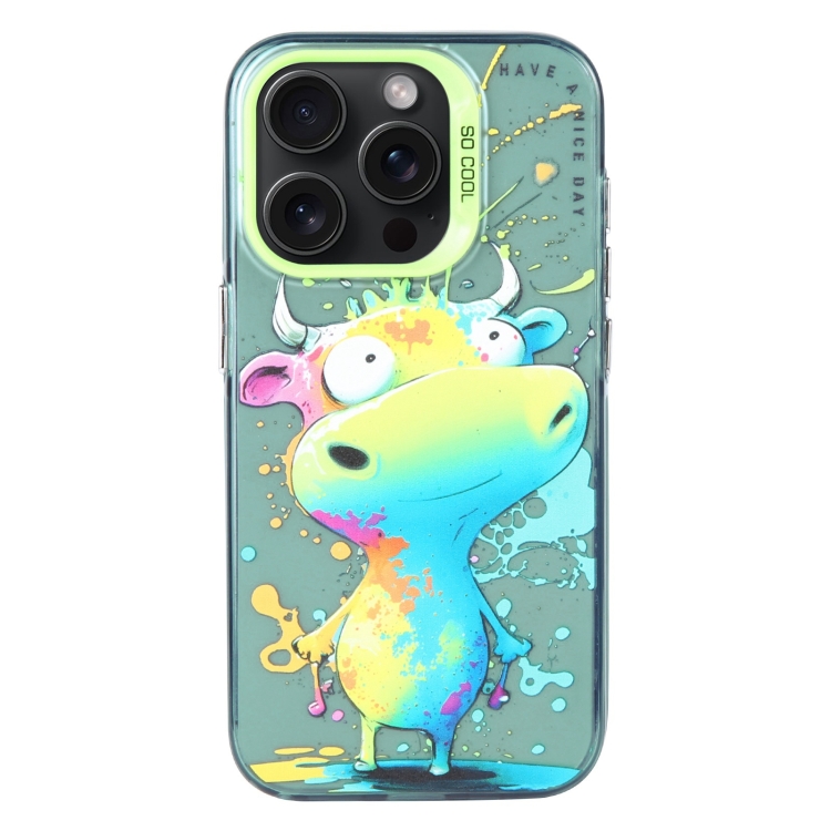 

For iPhone 14 Pro Max Animal Pattern Oil Painting Series PC + TPU Phone Case(Colorful Cattle)
