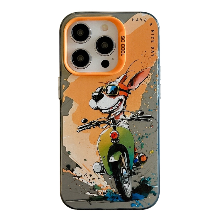 

For iPhone 14 Pro Max Animal Pattern Oil Painting Series PC + TPU Phone Case(Bicycle Dog)