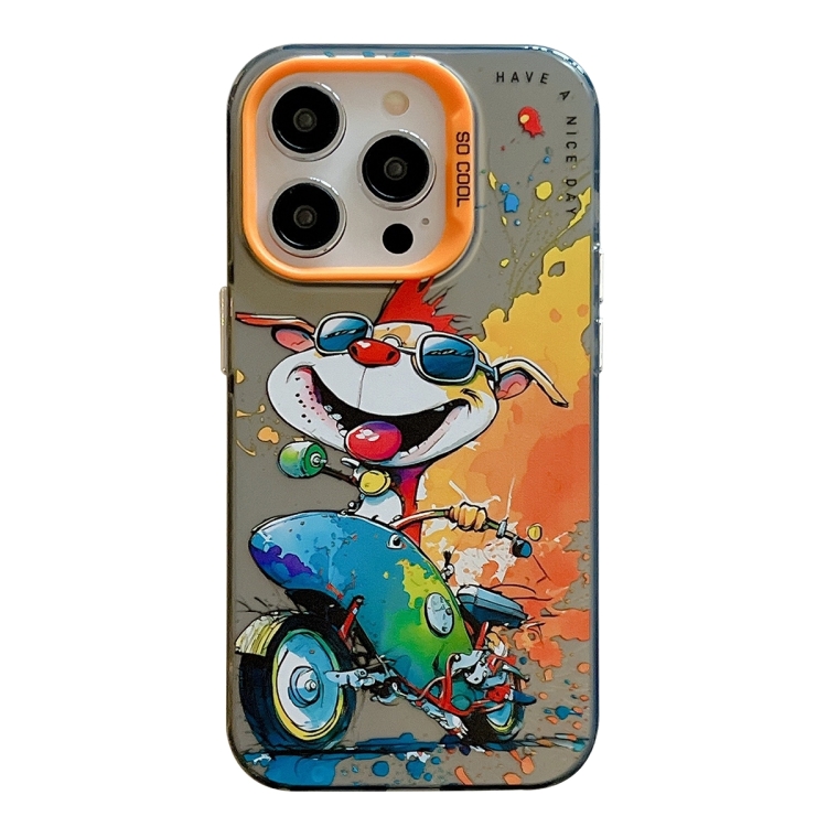 

For iPhone 15 Pro Max Animal Pattern Oil Painting Series PC + TPU Phone Case(Motorcycle Dog)