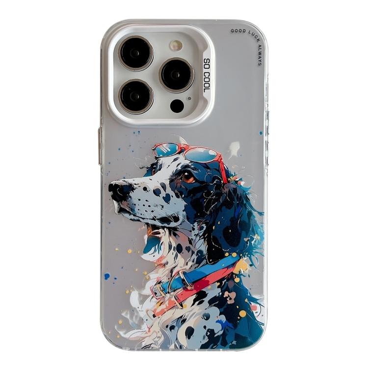

For iPhone 15 Pro Animal Pattern Oil Painting Series PC + TPU Phone Case(Spotted Dog)