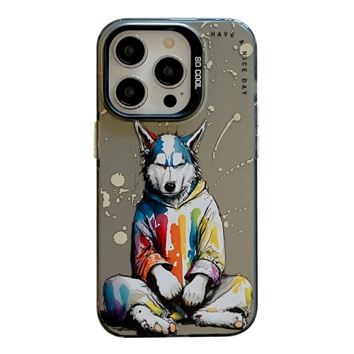 

For iPhone 15 Pro Animal Pattern Oil Painting Series PC + TPU Phone Case(Hoodie Dog)
