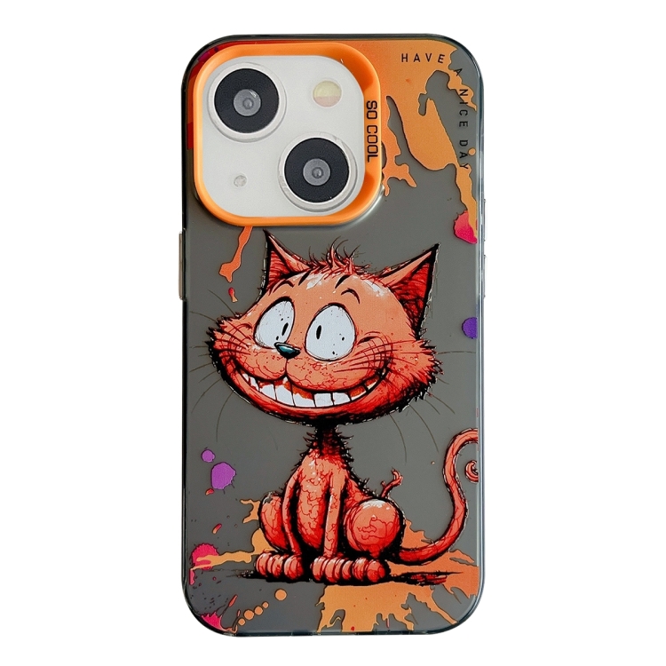 

For iPhone 15 Animal Pattern Oil Painting Series PC + TPU Phone Case(Smiling Cat)