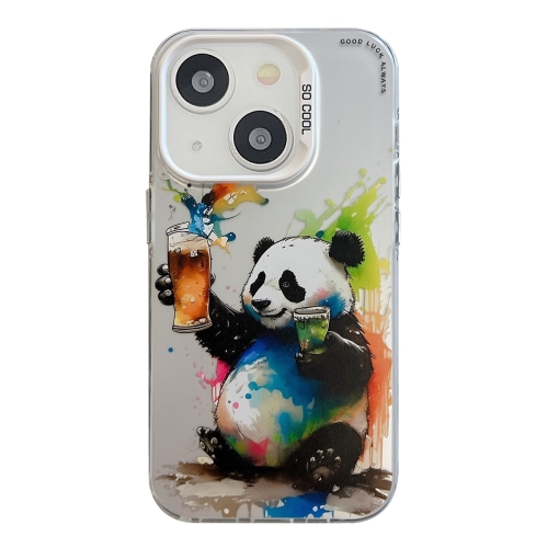 

For iPhone 15 Animal Pattern Oil Painting Series PC + TPU Phone Case(Panda)