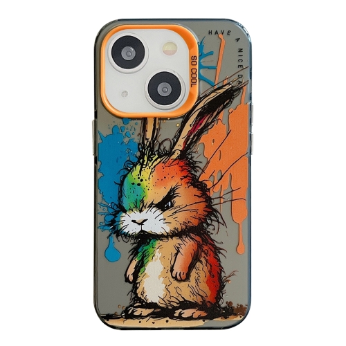 

For iPhone 15 Animal Pattern Oil Painting Series PC + TPU Phone Case(Fat Rabbit)