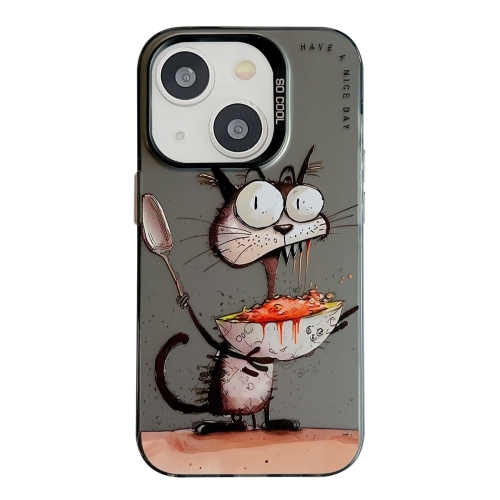 

For iPhone 15 Plus Animal Pattern Oil Painting Series PC + TPU Phone Case(Eating Rat)