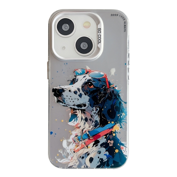 

For iPhone 15 Plus Animal Pattern Oil Painting Series PC + TPU Phone Case(Spotted Dog)