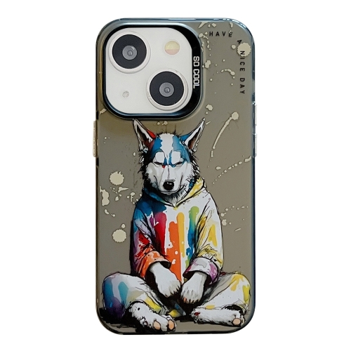 

For iPhone 15 Plus Animal Pattern Oil Painting Series PC + TPU Phone Case(Hoodie Dog)