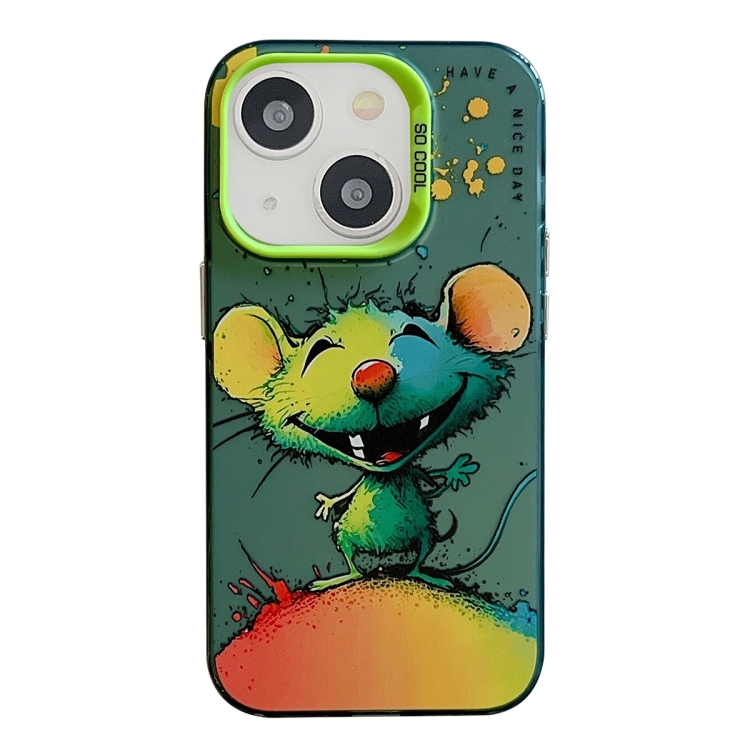 

For iPhone 15 Plus Animal Pattern Oil Painting Series PC + TPU Phone Case(Happy Mouse)