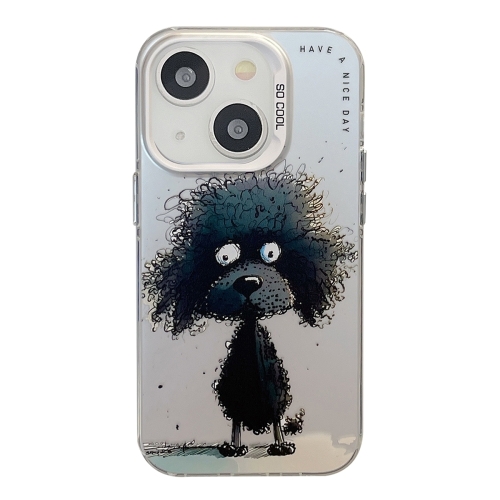 

For iPhone 15 Plus Animal Pattern Oil Painting Series PC + TPU Phone Case(Black Dog)