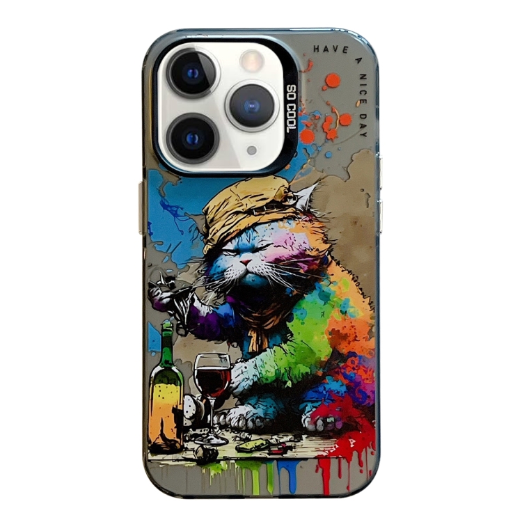 

For iPhone 11 Pro Max Animal Pattern Oil Painting Series PC + TPU Phone Case(Drinking Cat)